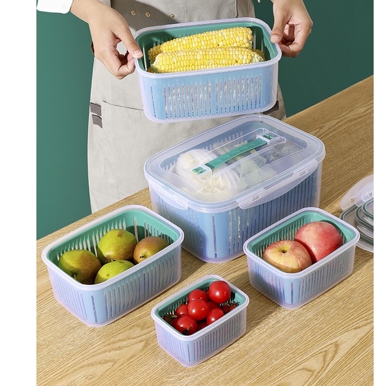 Bộ 5 Hộp nhựa đựng thực phẩm kèm rổ 2in 1 có nắp đậy đa năng, tiện lợi