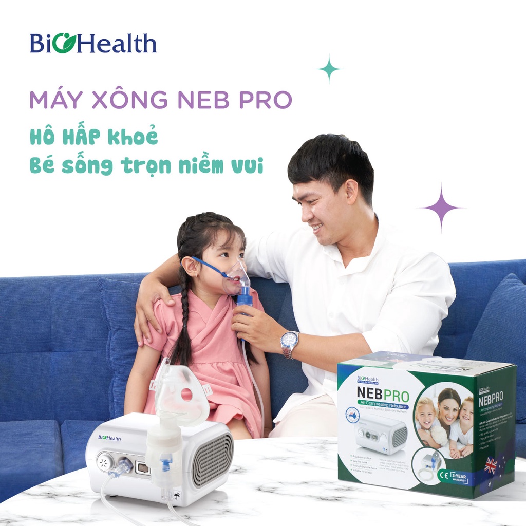 Máy xông khí dung BIOHEALTH NEBPRO, xông mũi họng Neb Pro cho bé và người lớn, điều chỉnh tốc độ - Chính hãng
