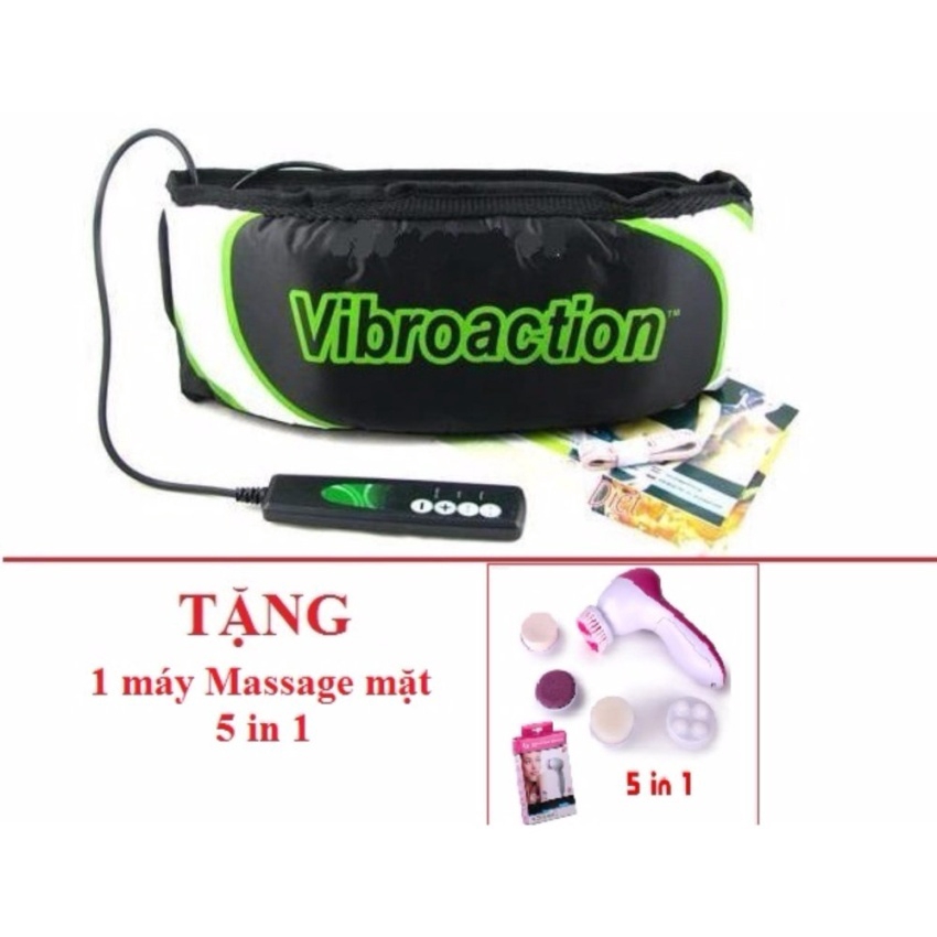 Đai massage thon gọn bụng Vibroaction (Đen) + Tặng kèm 1 máy Massage mặt 5 in 1