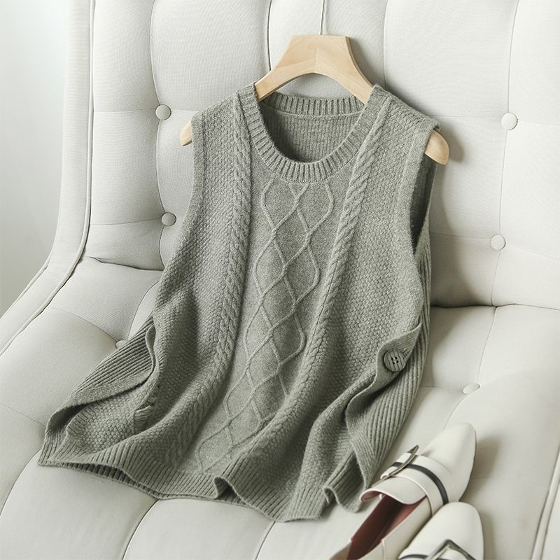 Áo Vest Dệt Kim Không Tay 165487 Áo Sweater Không Tay Trơn Màu Đơn Giản