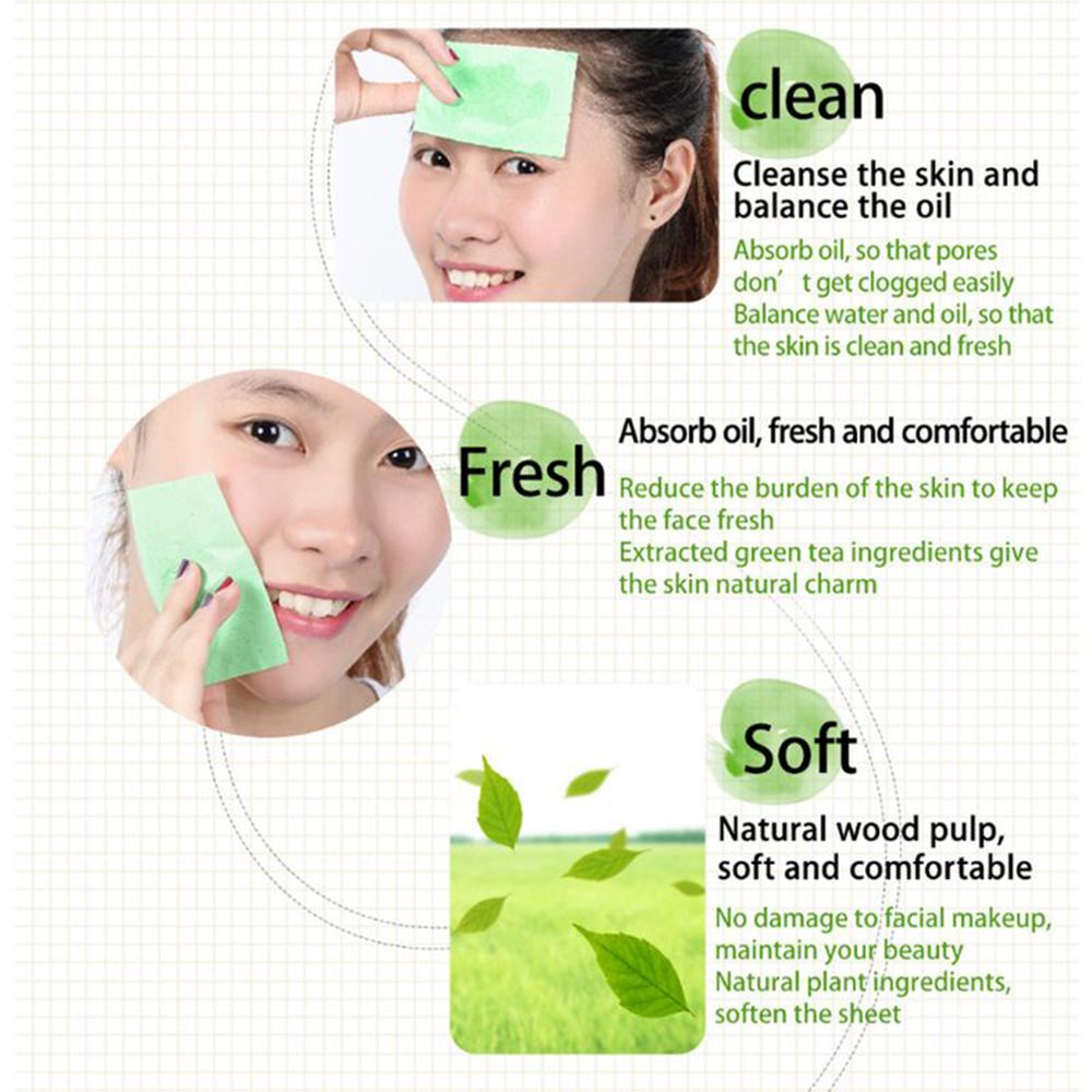 Set 100 giấy thấm dầu chiết xuất trà xanh dùng chăm sóc da mặt