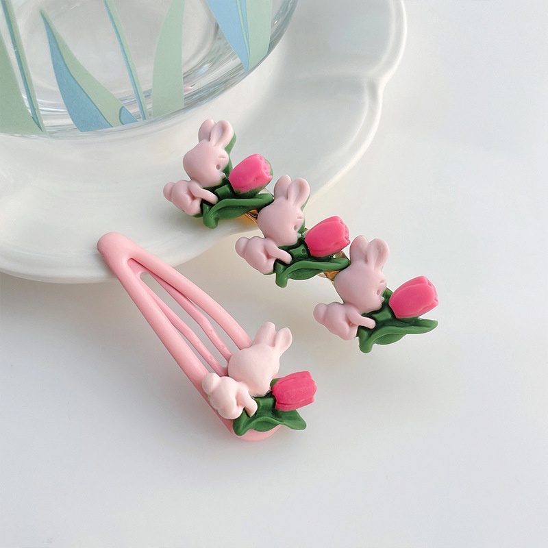 Kẹp tóc hình thỏ màu hồng thiết kế dễ thương phong cách Hàn Quốc