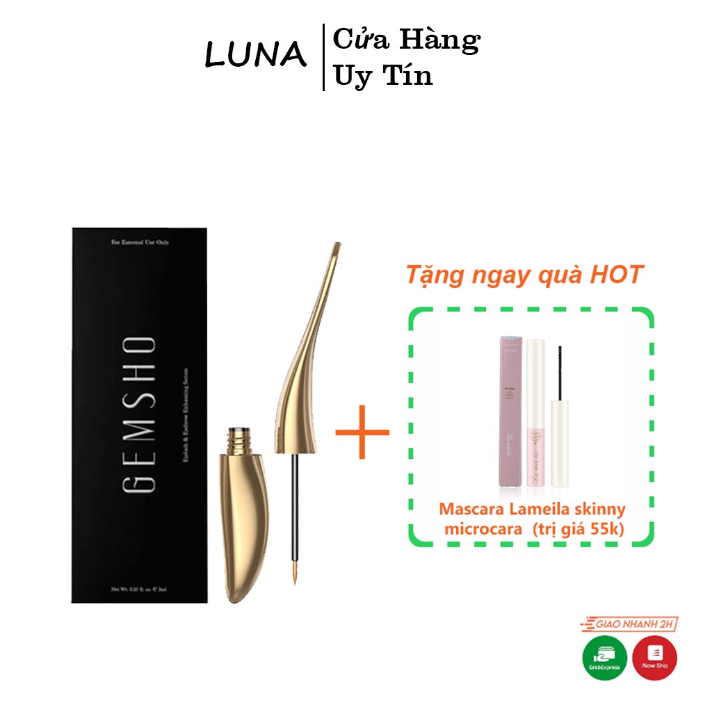 Serum dưỡng mi Gemsho chính hãng kích thích dưỡng tự nhiên, tặng kèm ngay 1 cây mascara siêu dài cong mihãng