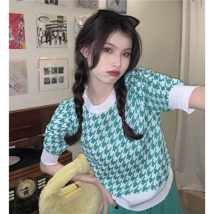 Áo Dệt Kim Tay Phồng Ngắn Dáng Rộng Thời Trang Mùa Hè Dành Cho Nữ