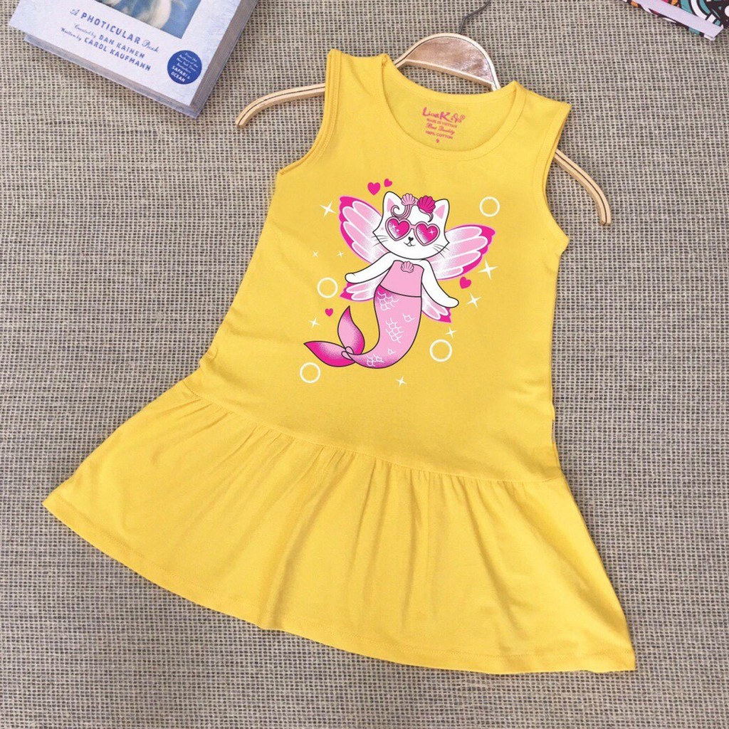 Đầm thun cotton mát mẻ in mèo nàng tiên cá