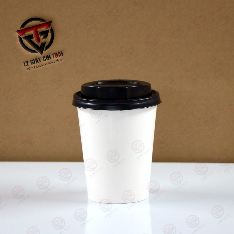 SET 100c Ly Giấy, Cốc Giấy 260gsm, 14oz-360ml Màu Trắng, siêu Dày 260gsm 2 lớp PE, cực kỳ chắc tay, nắp dính chặt.