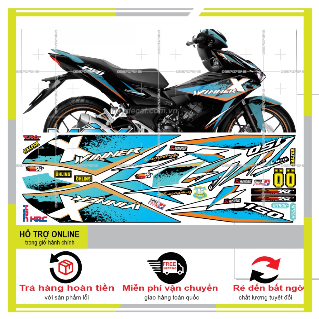 TEM XE WINNER XANH ĐEN 30304 -- SHIN DECAL 2