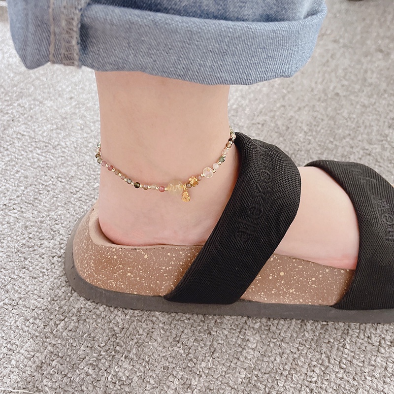 Lắc Chân Đính Đá Tourmaline Đơn Giản Dễ Phối Đồ Thời Trang Mùa Hè Mới Dành Cho Nữ