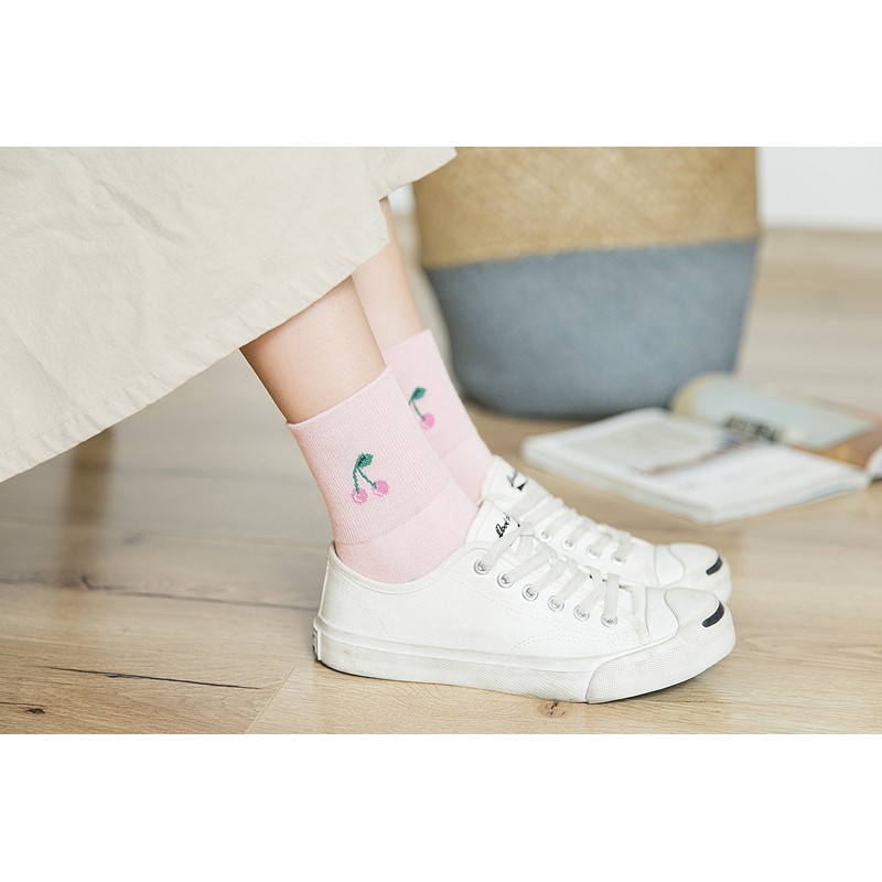 Vớ cao cổ trái cây màu vintage, tất cổ cao thun len ulzzang NEKO
