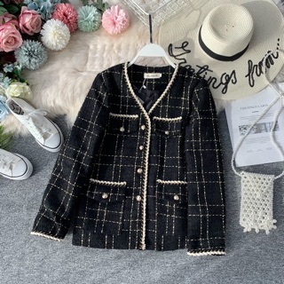 Order áo dạ tweed viền ( sẵn đen XL )