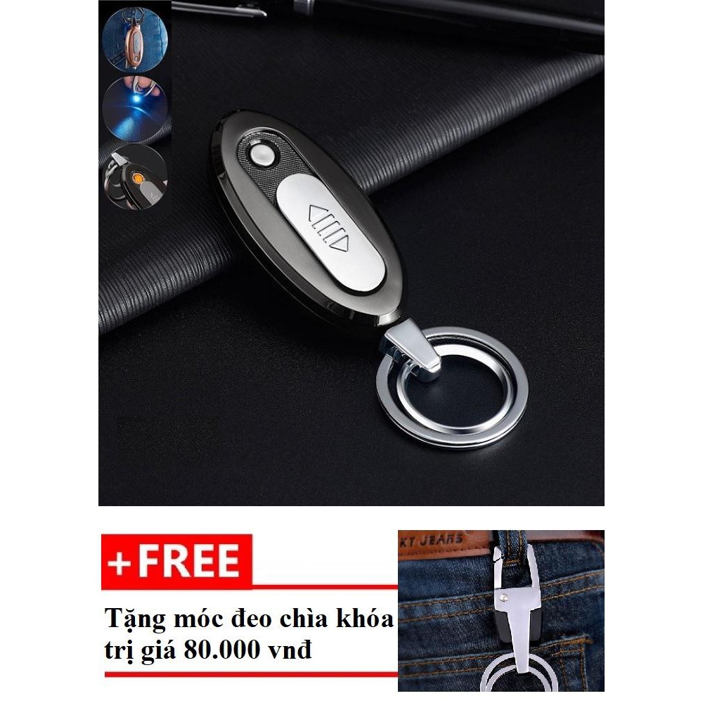 Bật điện tử sạc USB kiêm móc chìa khóa tặng móc đeo chìa khóa shopaha247 màu xám