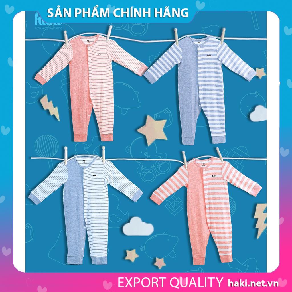 Body dài tay cài giữa phối nửa thân Haki, Bodysuit cho bé trai bé gái chất liệu vải sợi tre cao cấp (Bamboo) BB029 -