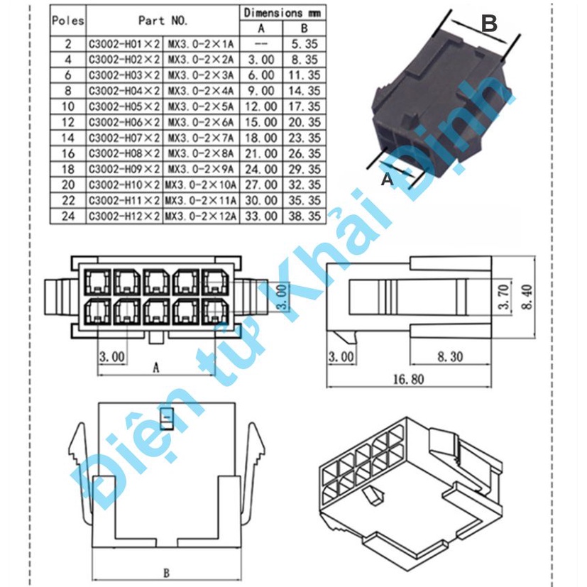BỘ RỜI nhựa lõi đực cái header 5557/5569 loại nhỏ MX3.0mm JACK nối CPU các loại 2P ~ 12P kde8505