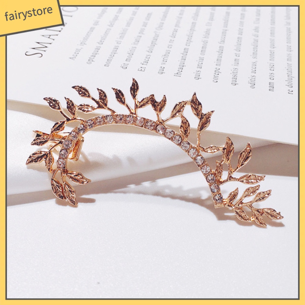 Khuyên vành tai kim loại hình lá đính đá vintage cho nữ