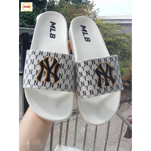 Dép MLB 𝐌𝐋𝐁 ❤️Freeship + Hộp❤️Dép NY bóng chày quai ngang thể thao nam nữ chữ thêu nỗi kèm ful tag mác trắng đen