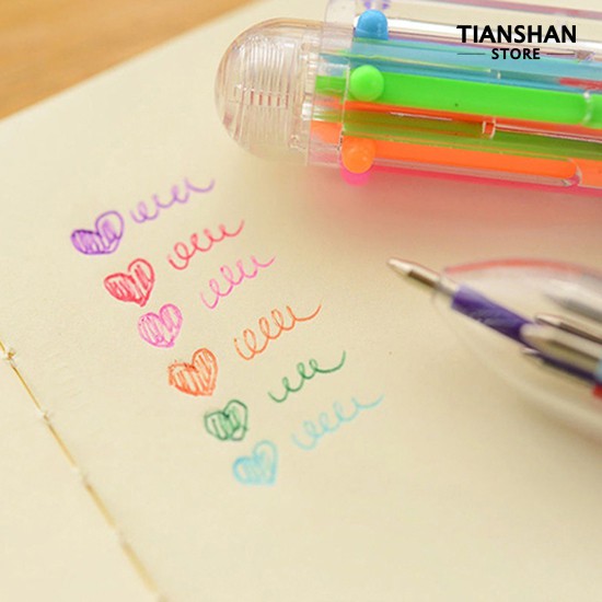 Bút bi mực dầu 6 màu viết trơn tru dành cho học sinh dùng trong trường học