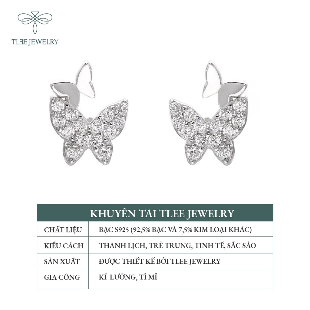 Khuyên tai bạc nữ TLEE cánh bướm hồ điệp đôi nạm đá xinh xắn NCJ B0160