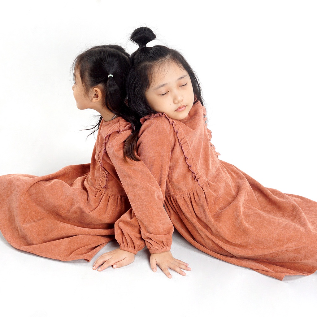 Váy bé gái SAYME đầm nhung tăm dáng xòe bèo nhún Feminist GCDR0023-24