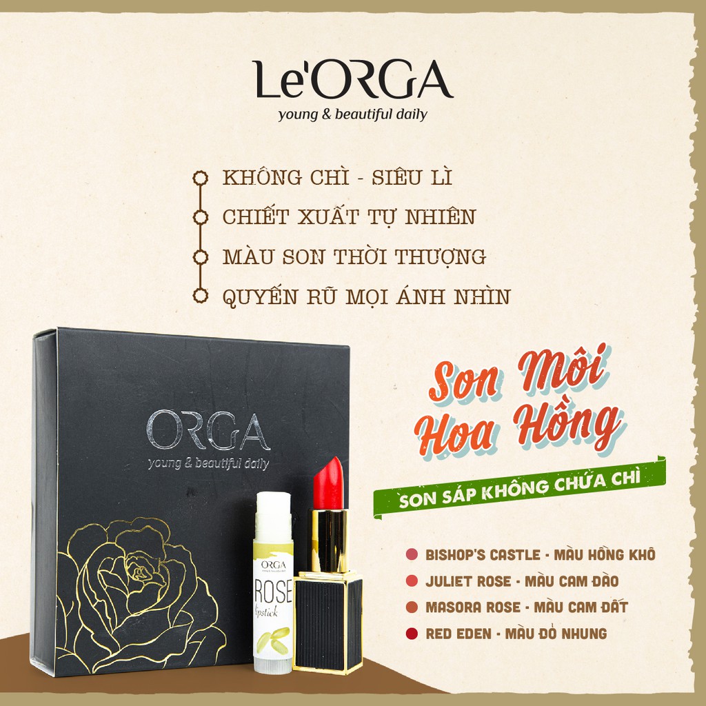 Son Môi Hoa Hồng Le'Orga - Rose Lipstick Không Chì Siêu Lì Không Trôi | BigBuy360 - bigbuy360.vn