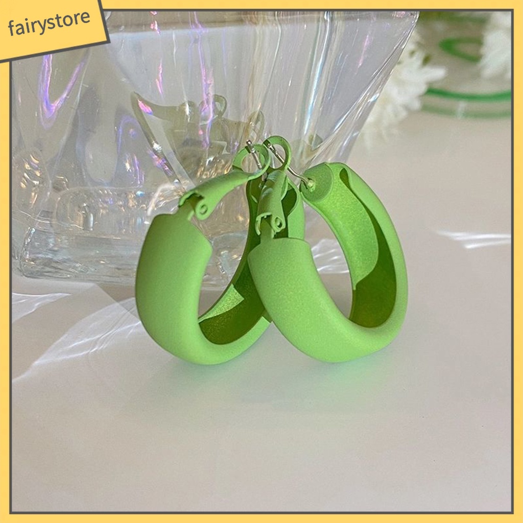 [Fairy] Bông Tai Dạng Vòng Thiết Kế Hình Học Chữ C Màu Macaron Mùa Hè Nhiều Màu Sắc