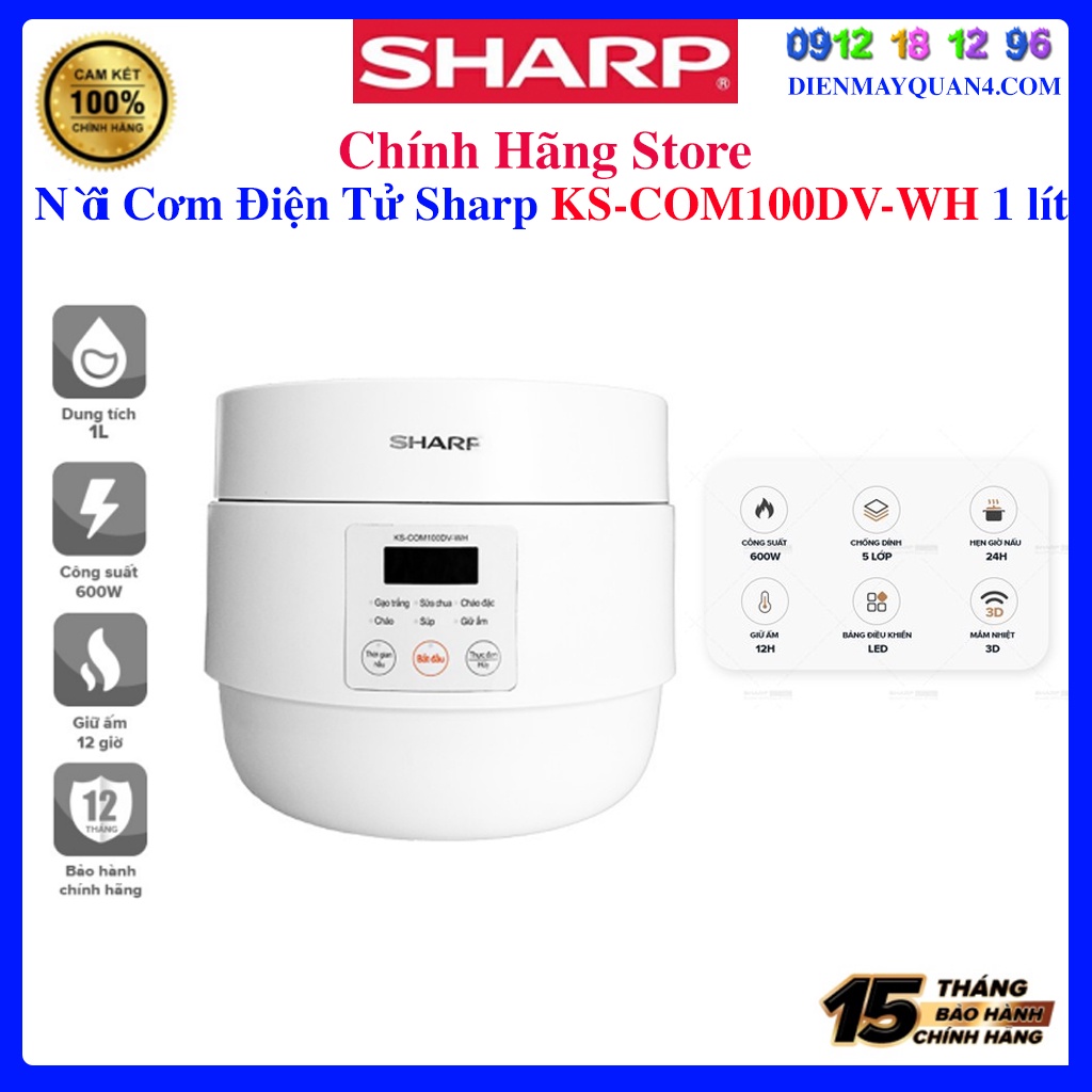 [Sharp COM100DV] Nồi Cơm Điện Tử Sharp KS-COM100DV-WH, Sharp KS-COM100DV-RD 1.0 Lít