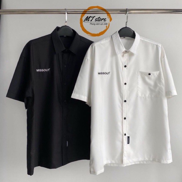 Áo Sơ Mi Lụa Unisex Tay Lở Dành Cho Nam Nữ Form Rộng Ovesize Dưới 75kg Thêu Chữ Missout