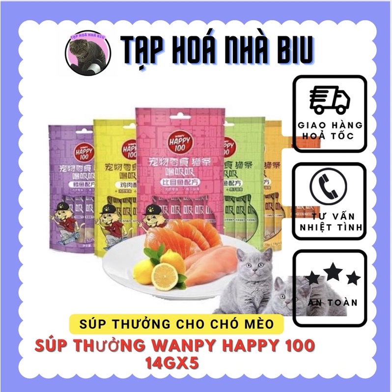 Súp thưởng cho mèo Wanpy Happy 100 dinh dưỡng cho mèo gói 5 thanh 14gx5