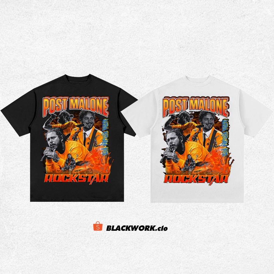 Áo Thun Vintage Post Malone Tay Lỡ Unisex - Đen/Trắng Cổ Tròn | Blackwork