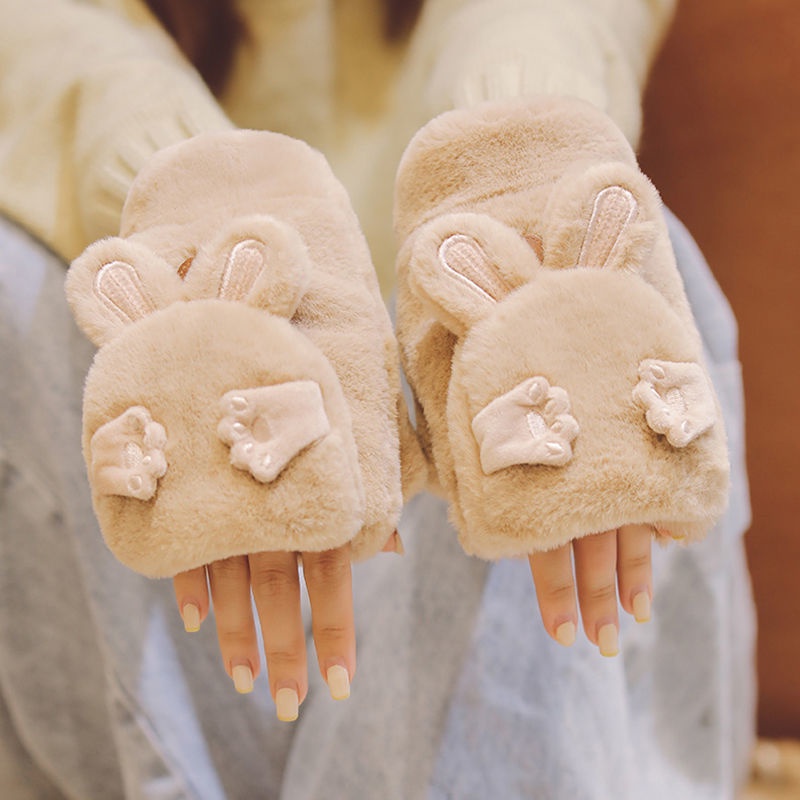 Găng tay lông nhung giữ ấm vào mùa đông phong cách hoạt hình Nhật Bản đáng yêu cho nữ