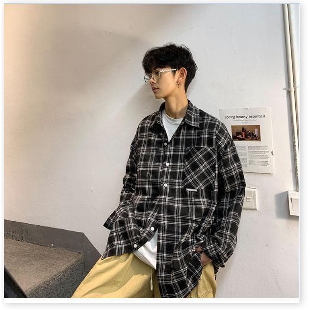 Áo khoác sơ mi nam caro UNISEX CHẤT KATE THOÁNG MÁT FROM RỘNG ( KHÔNG NÓN ) | BigBuy360 - bigbuy360.vn