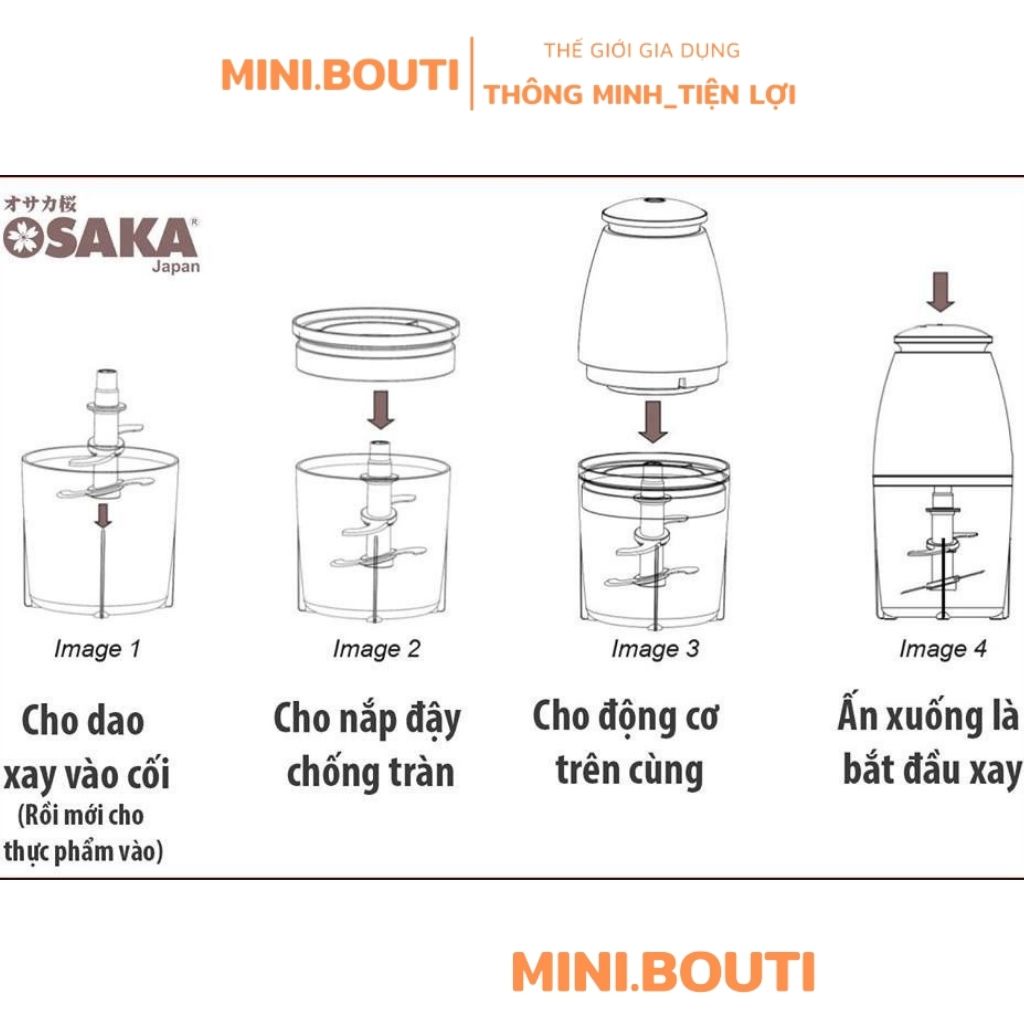 Máy Xay Sinh Tố MINIBOUTI Máy Xay Sinh Tố OSAKA Cầm Tay Đa Năng Phiên Bản Mới Xay Đá Xay Thịt Bảo Hành 12 Tháng