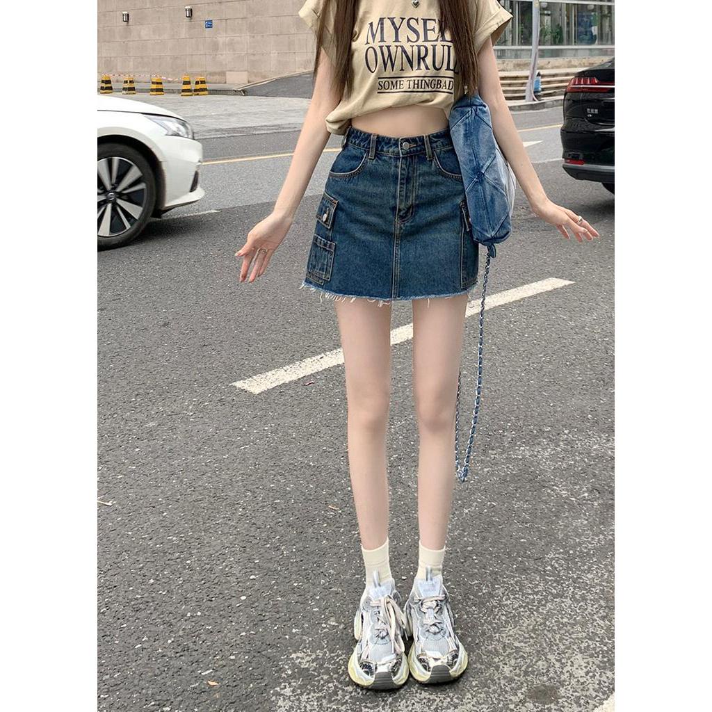 Chân Váy Denim Chữ a Lưng Cao Phối Nhiều Túi Phong Cách Mới Mùa Hè 65055