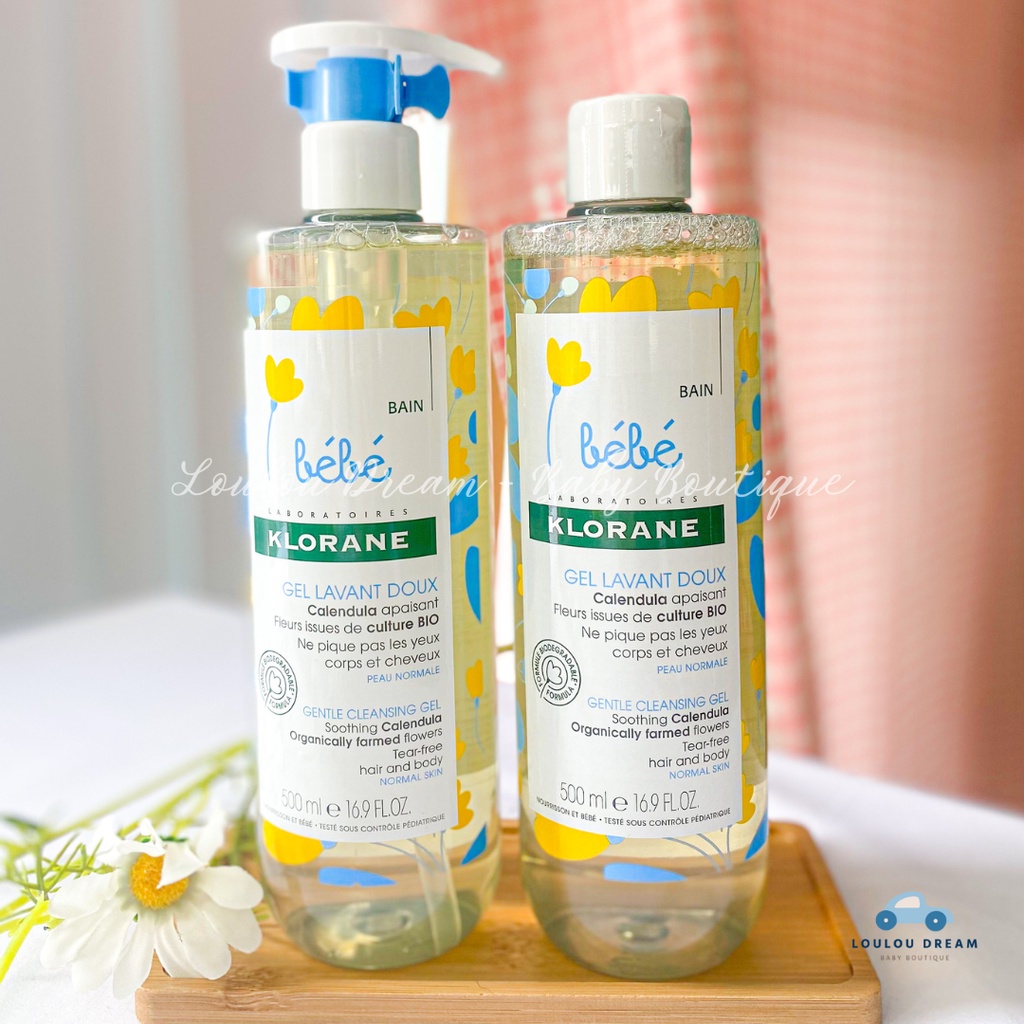 Sữa tắm gội 2in1 Klorane Bebe Gel Lavant Doux 500ml cho bé từ sơ sinh 2 loại có vòi / không vòi