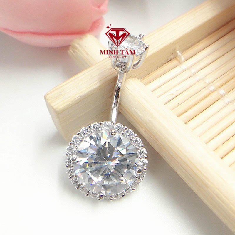 Khuyên rốn bạc S925 nhập khẩu cao cấp, Khuyên đeo rốn hình tròn nạm đá-Minh Tâm Jewelry