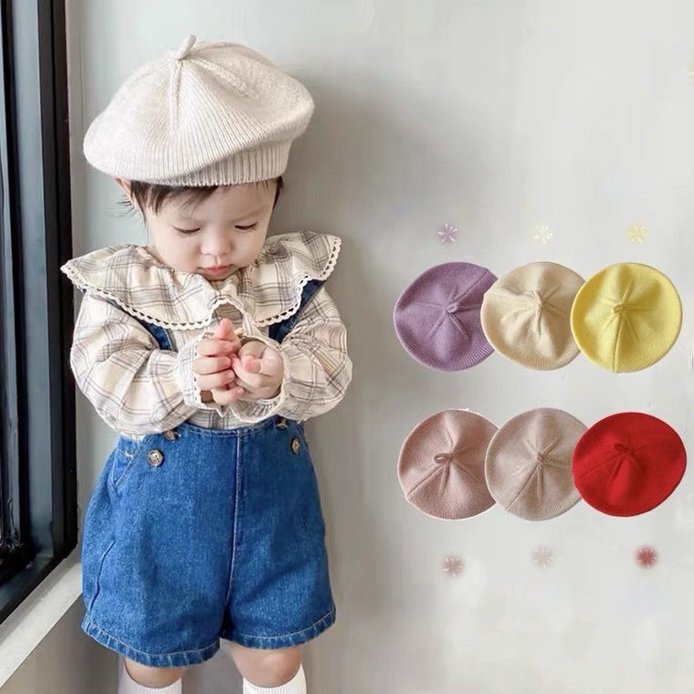 Mũ nồi dệt kim mỏng màu sắc ngọt ngào phong cách Hàn Quốc cho bé