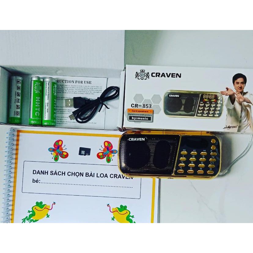 [Hàng Tốt] Máy nghe nhạc mini Craven CR-853 3 pin nghe kinh-nghe đài FM dùng thẻ nhớ pin siêu trâu- Bh 6 tháng