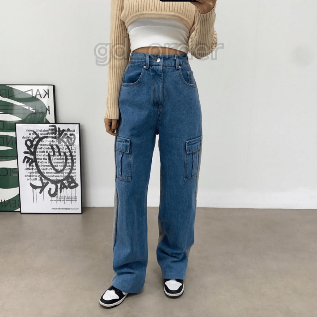 Q3|Quần jeans bò nữ túi hộp lưng thun ống rộng cạp cao hàn quốc basic dễ mặc đi học, đi chơi gd_order