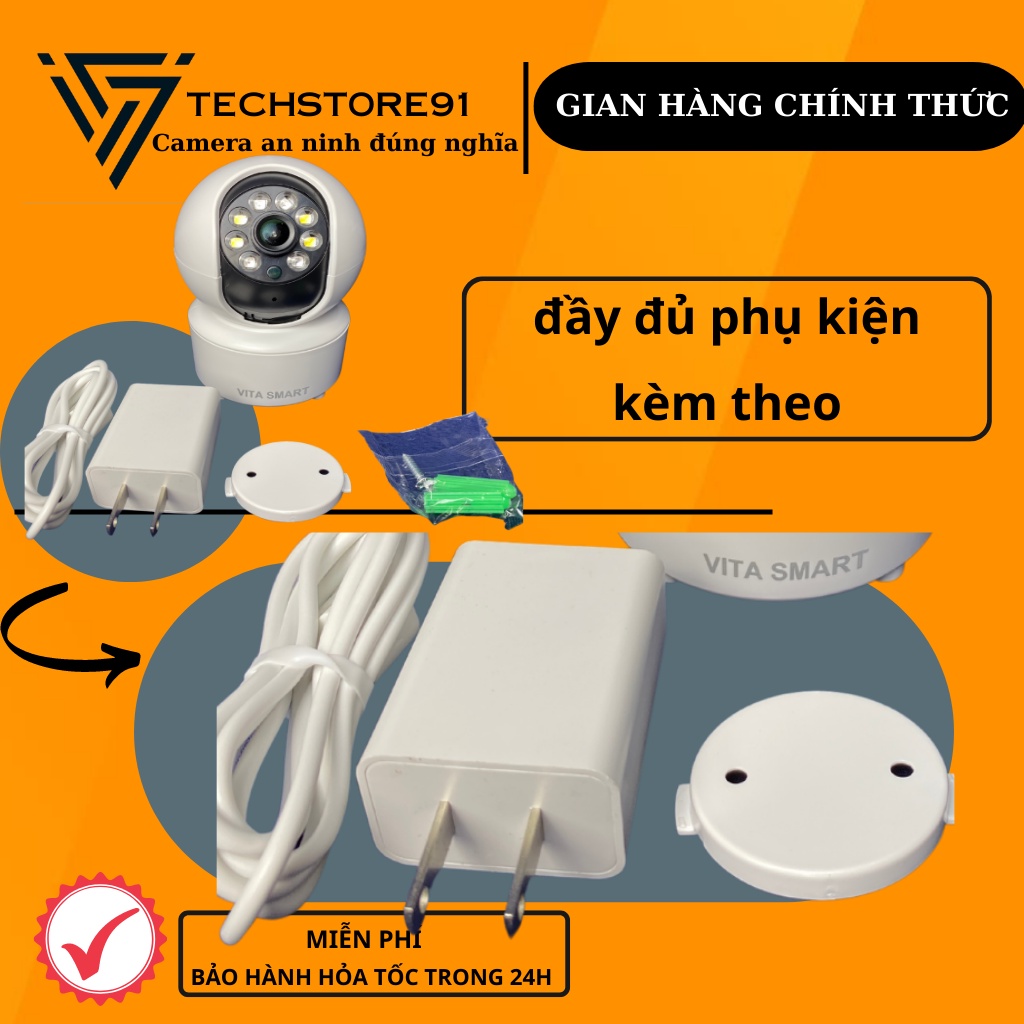 Camera wifi chống trộm thông minh VITASMART , báo động bằng âm thanh tự thu âm, có đèn led trợ sáng ban đêm TECHSTORE91
