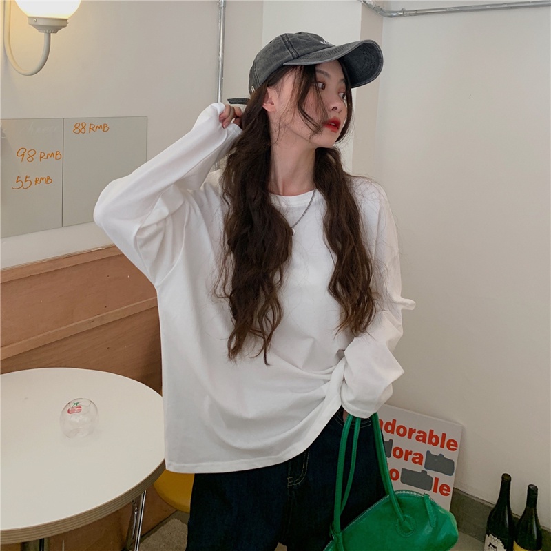 Áo thun SUXI tay dài dáng rộng in họa tiết mới thời trang cho nữ