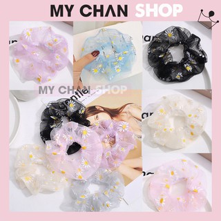 Cột Tóc Crunchies , Dây Buộc Tóc Họa Tiết Hoa Cúc Voan Lưới Thêu Dễ Thương - 18
