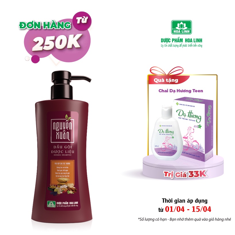 Dầu gội Dược liệu Nguyên Xuân nâu 350ml - Tóc thường (Khuyến mại thêm 35ml giá không đổi)