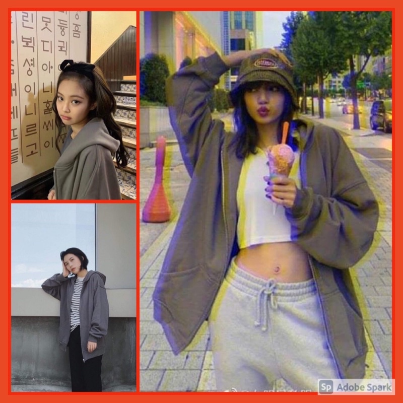 Áo khoác hoodie Nỉ nữ  màu Xám [ Freeship]🌸 jacket dáng rộng phối khóa kéo kiểu Hàn Quốc cá tính🌸