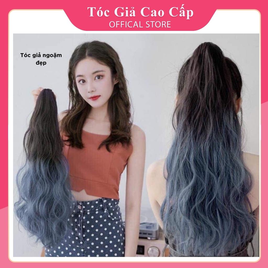 Tóc giả ngoặm xù omber 3 màu xanh xám, N42