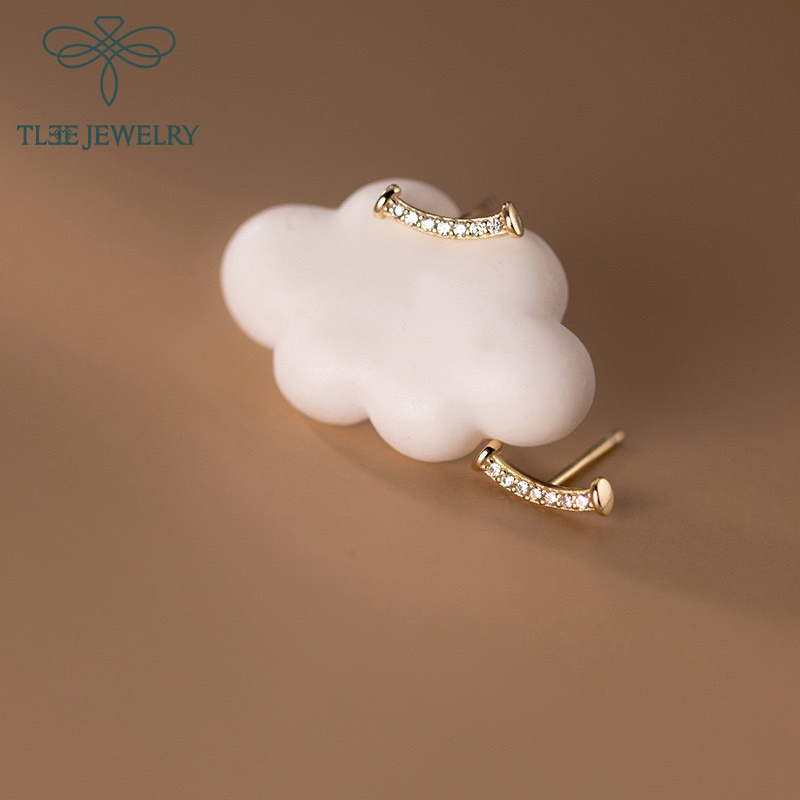 Khuyên tai bạc nữ TLEE bông tai smile nạm đá cao cấp TleeJewelry B0162