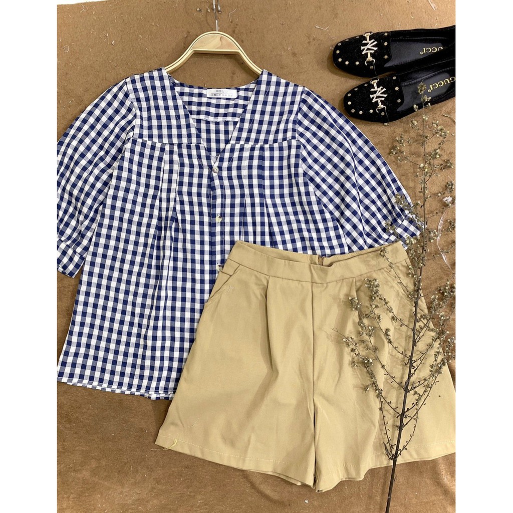 áo sơ mi kẻ dáng babydoll hàn quốc kèm {video+ảnh thật} áo sơ mi nữ