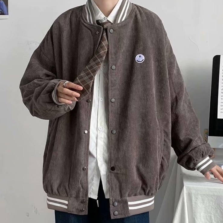 Áo khoác bóng chày vải nhung dáng Nam   ​rộng kiểu Nhật Bản cá tính For Men bomber hàng đầu unisex