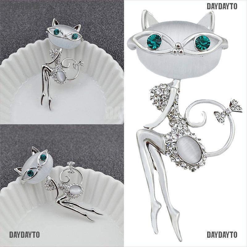 Ghim Cài Áo Hình Mèo Đính Đá Opal Dễ Thương