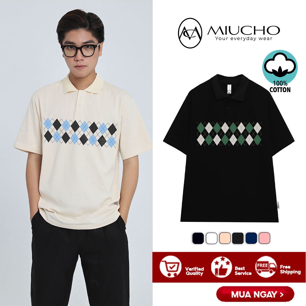 Áo polo nữ form rộng, áo thun polo nữ có cổ đẹp chất cotton form unisex PL011 Miucho in hoạ tiết