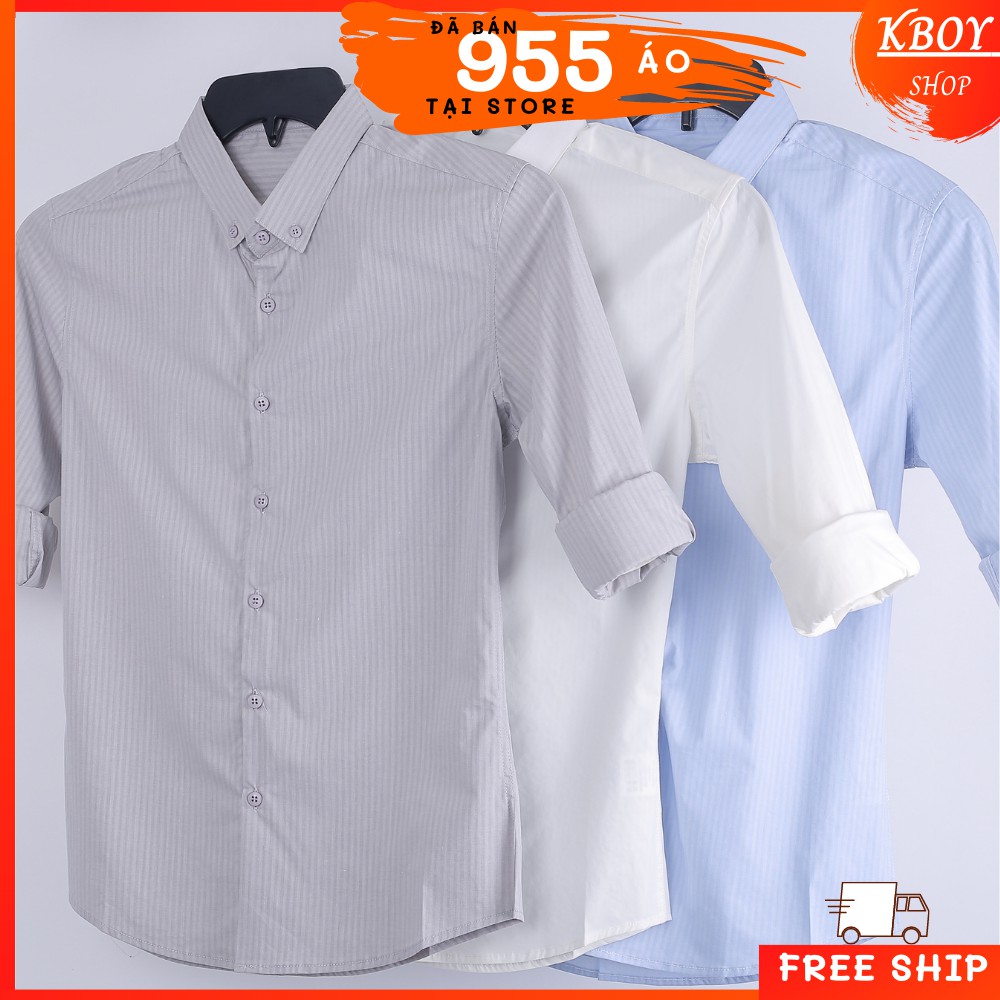 Áo sơ mi tay dài Cổ bẻ - sọc dọc nhuyễn - 3 màu - Hfang Quãng Châu - MỀM MỊ, dày dặn,Công sở,dạo phố,.... -6656