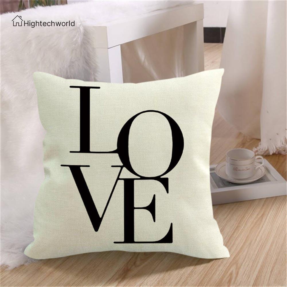 Hightechworld Linen Cushion Cover Love Throw Car Home Decor Pillow Case Valentines Day